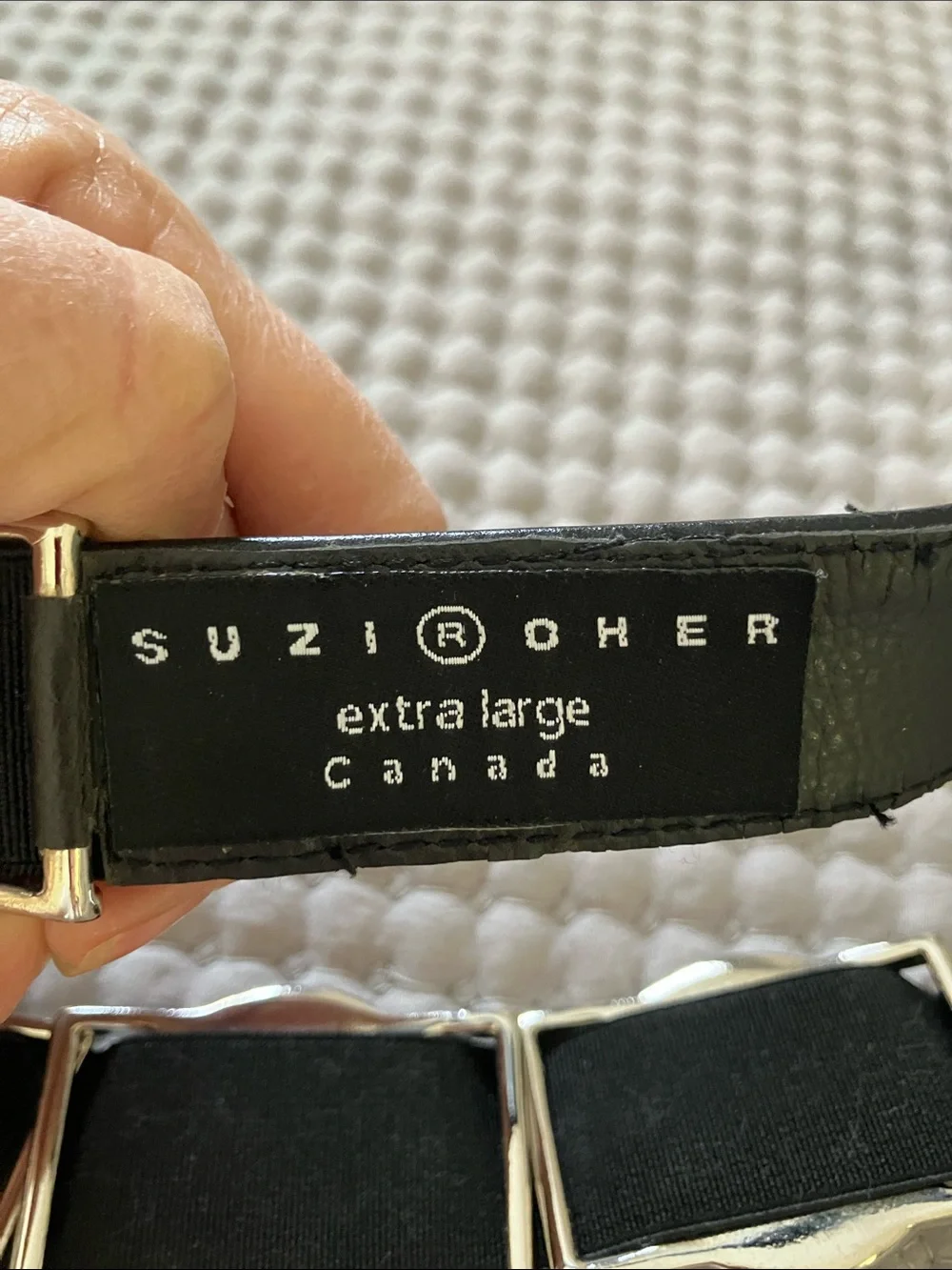 Suzi Roher Black Stretch Belt with Silver-Trimmed White Discs